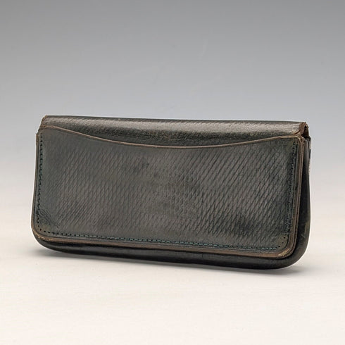 Circa 1905 German antique sterling silver decorated small leather wallet, green leather coin purse SD