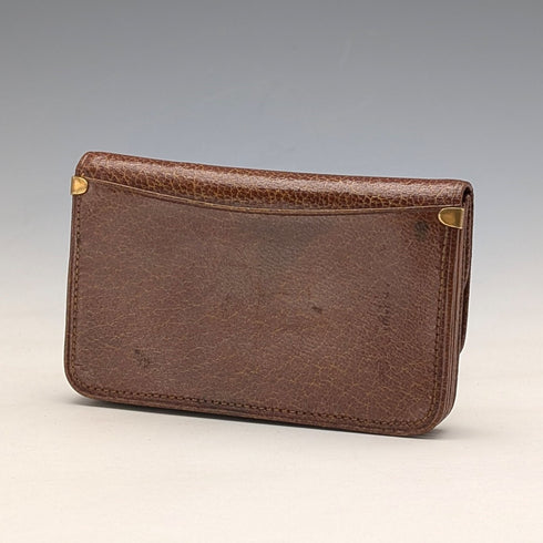 英国ヴィンテージグリーンレザー 小型革財布 小銭入れ 金メッキ装飾