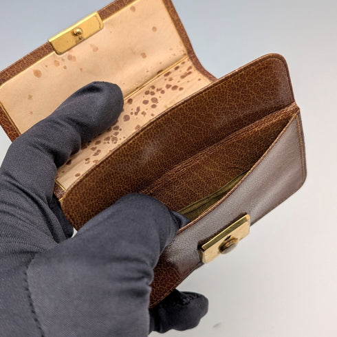 英国ヴィンテージグリーンレザー 小型革財布 小銭入れ 金メッキ装飾