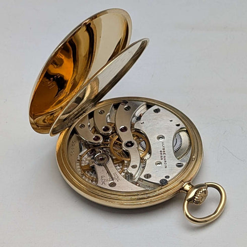 Circa 1940 Vintage Ulysse Nardin Pocket Watch 18K Gold Case In good working order Comes with case and warranty