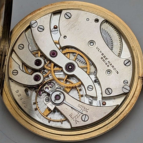 Circa 1940 Vintage Ulysse Nardin Pocket Watch 18K Gold Case In good working order Comes with case and warranty