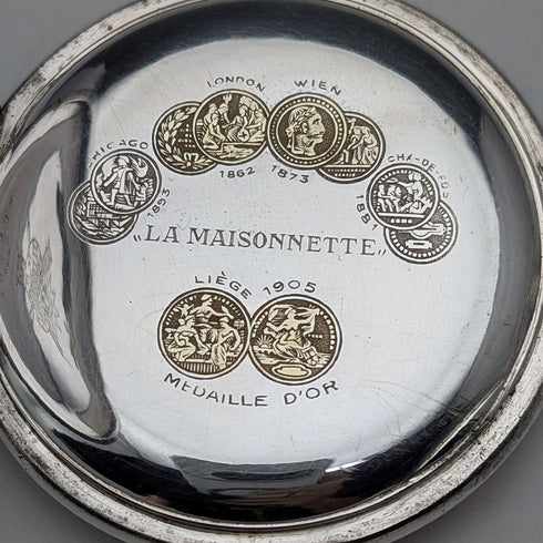 大約 1910 年古董 La Maisonette 懷錶 銀色側面獵人錶殼 工作狀況良好