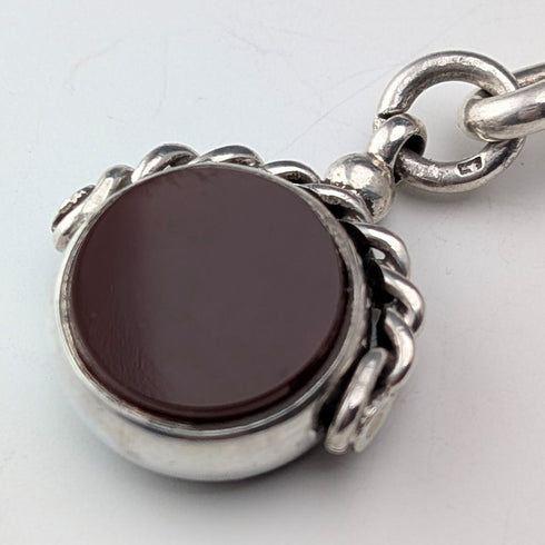 1900年頃 英国アンティーク 純銀製アルバートチェーン 51g 2色天然石回転フォブ