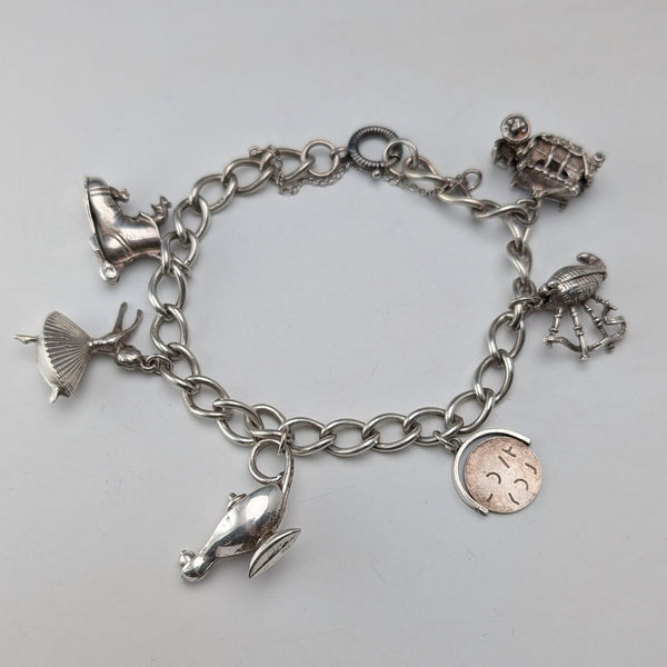 1970s British Vintage Sterling Silver Charm Bracelet 26g