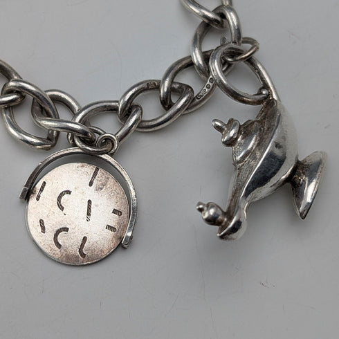 1970年代 英国ヴィンテージ 純銀製 チャームブレスレット 26g