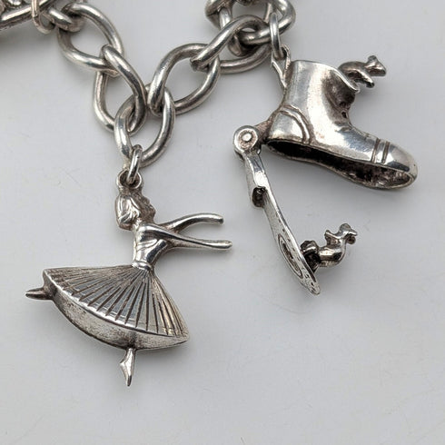 1970年代 英国ヴィンテージ 純銀製 チャームブレスレット 26g