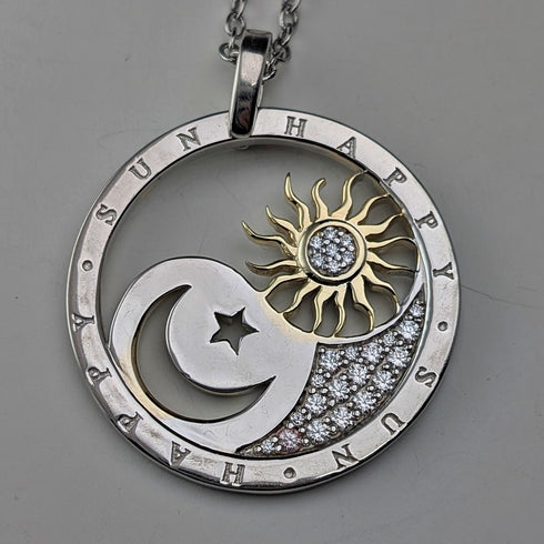 復古純銀吊墜月亮和太陽設計 13.5 克帶項鍊