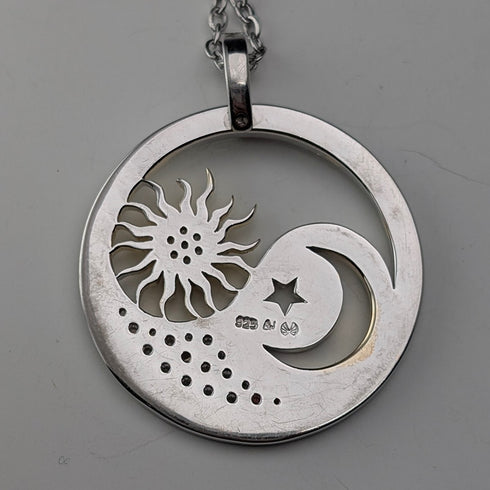 復古純銀吊墜月亮和太陽設計 13.5 克帶項鍊