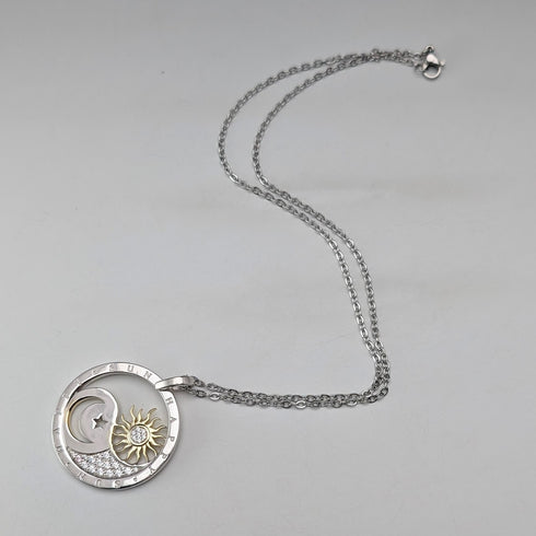 復古純銀吊墜月亮和太陽設計 13.5 克帶項鍊