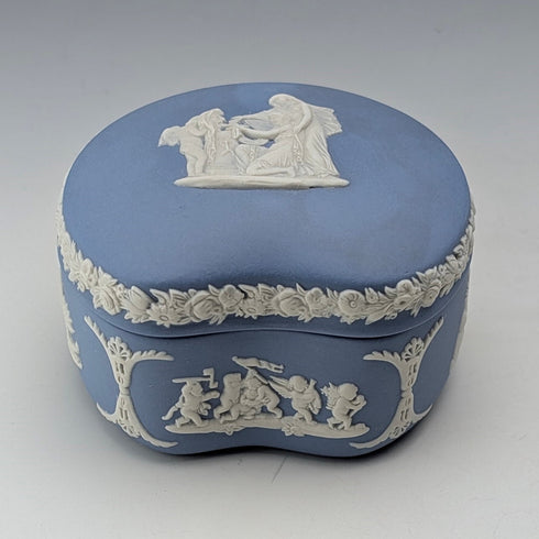 British Vintage Wedgwood Jasperware Bean-Shaped Trinket Box, Pale Blue