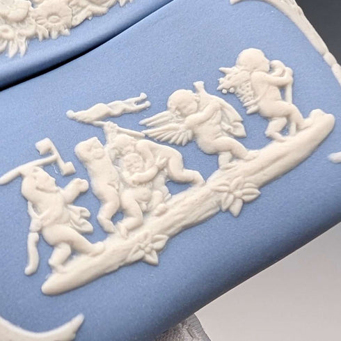 British Vintage Wedgwood Jasperware Bean-Shaped Trinket Box, Pale Blue