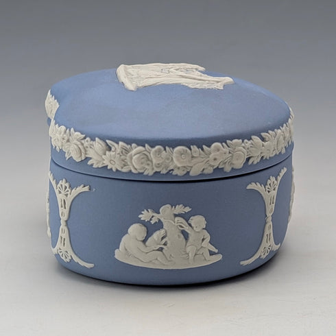 British Vintage Wedgwood Jasperware Bean-Shaped Trinket Box, Pale Blue