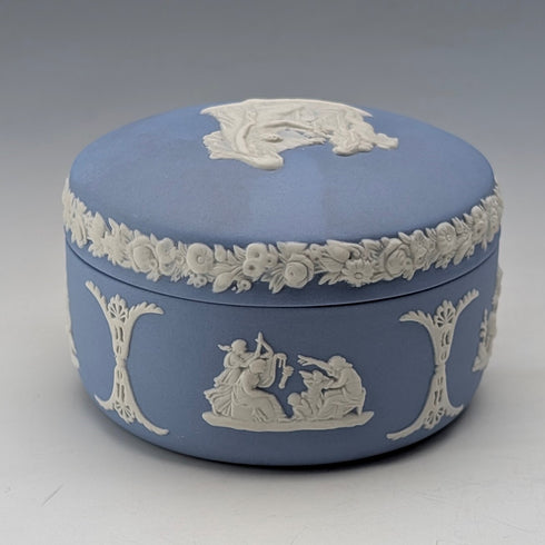 British Vintage Wedgwood Jasperware Bean-Shaped Trinket Box, Pale Blue