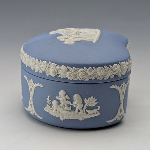 British Vintage Wedgwood Jasperware Bean-Shaped Trinket Box, Pale Blue