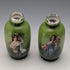 1910 British antique ceramic woman painted flower vase pair with pure silver decoration