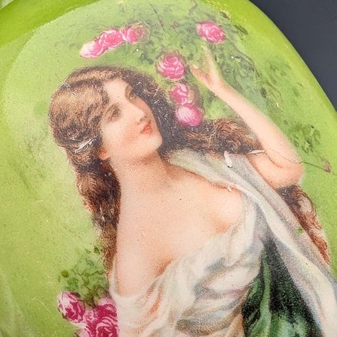 1910 年英國古董陶器女人畫花瓶一對純銀裝飾