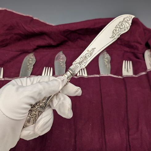 19世紀後半 英国アンティーク シルバープレート製ハンドル カトラリー7ペア John Gilbert