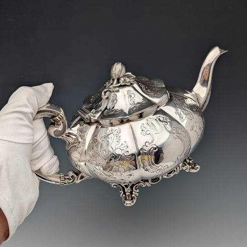 19世紀後半 英国アンティーク シルバープレート製 メロン型ティーポット