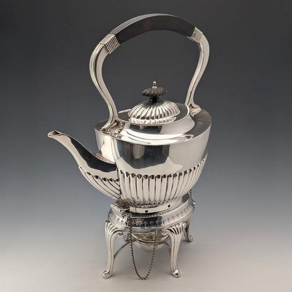 Circa 1900 British antique silver plate tea kettle set Daniel & Arter