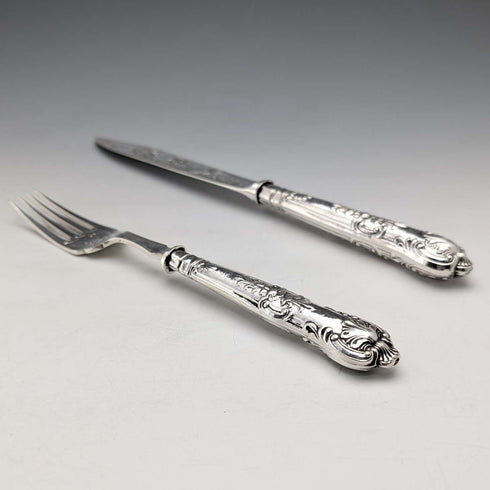 Cubertería para pescado de 6 pares, plata de ley con mangos de plata, Harrison Fisher, antigüedad británica de 1909