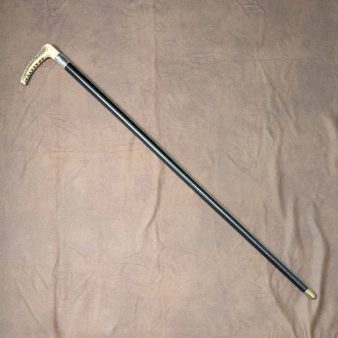 1914年 英国アンティーク ブラックシャフト L字アントラーハンドル 純銀装飾 ステッキ 杖 88cm