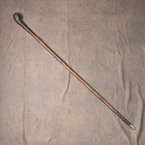 英国アンティーク 革張りブラウンシャフト ノブハンドル ステッキ 杖 89cm