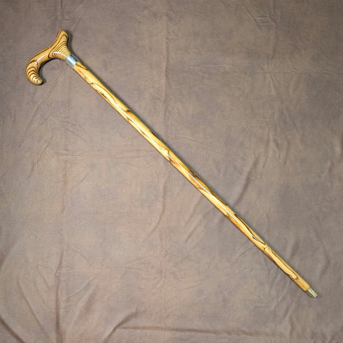 2018年 英国製 木目タンシャフト ダービーハンドル 純銀装飾 ステッキ 杖 88cm