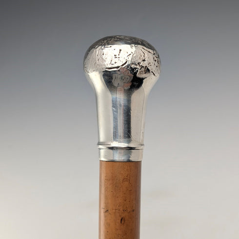1917年 英国アンティーク 極太タンシャフト 純銀丸ハンドル ステッキ 杖 90cm