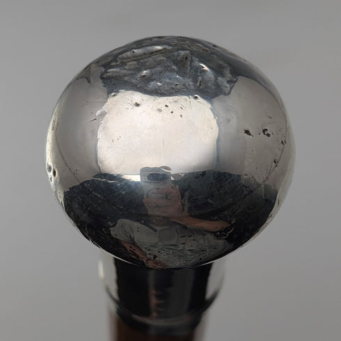 1917年 英国アンティーク 極太タンシャフト 純銀丸ハンドル ステッキ 杖 90cm