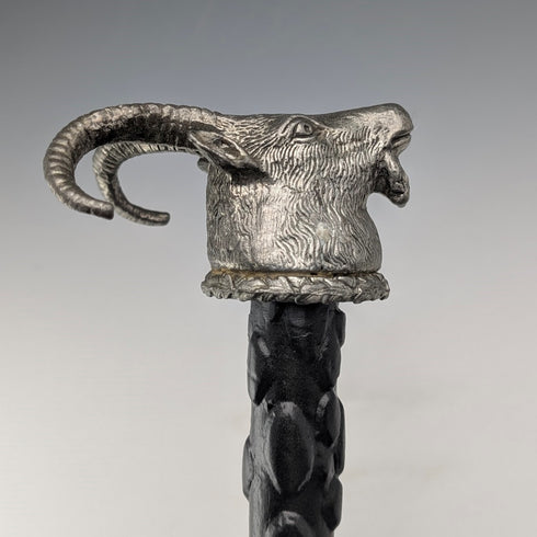 英国ヴィンテージ ブラックシャフト ピュータ製ゴートヘッドハンドル ステッキ 杖 85cm