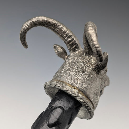 英国ヴィンテージ ブラックシャフト ピュータ製ゴートヘッドハンドル ステッキ 杖 85cm