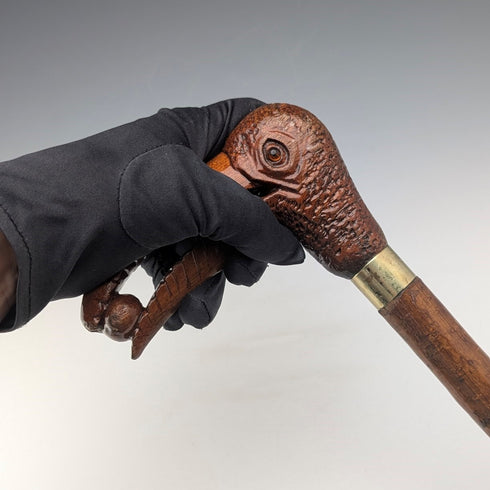 英国ヴィンテージ ナチュラルブラウンシャフト バードヘッドハンドル ステッキ 杖 89cm