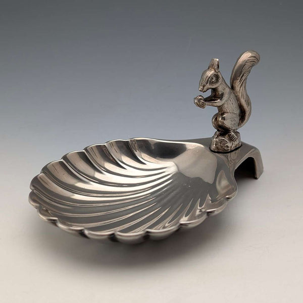 British Vintage Silver Plated Squirrel Decorated Shell Nut Dish
