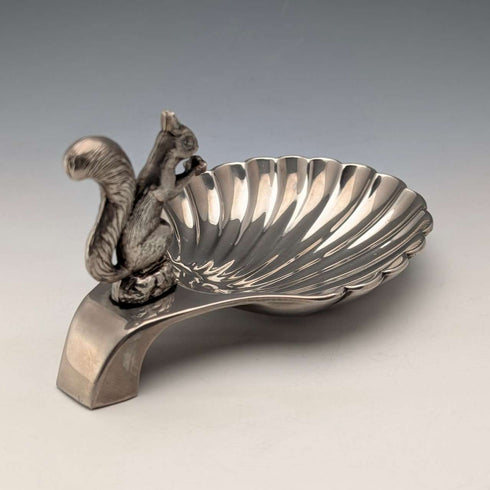 British Vintage Silver Plated Squirrel Decorated Shell Nut Dish