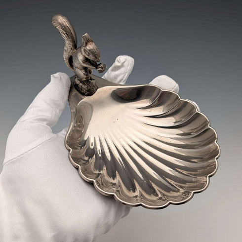 British Vintage Silver Plated Squirrel Decorated Shell Nut Dish