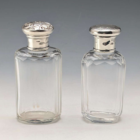 約 1900 年英國古董純銀螺旋蓋玻璃瓶一對