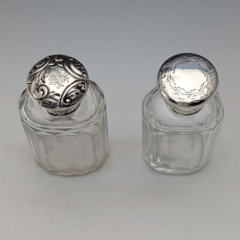 約 1900 年英國古董純銀螺旋蓋玻璃瓶一對
