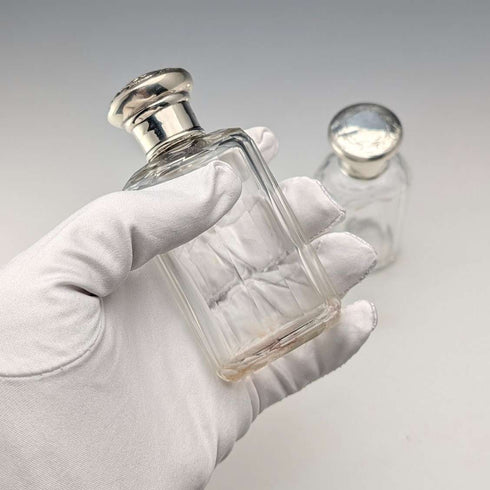 約 1900 年英國古董純銀螺旋蓋玻璃瓶一對