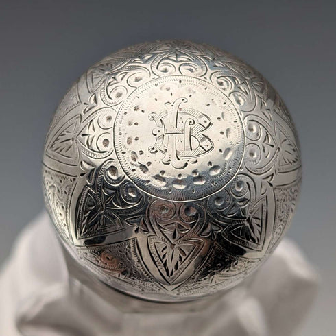 1888 British antique silver lid glass bottle pair, Army & Navy Cooperative