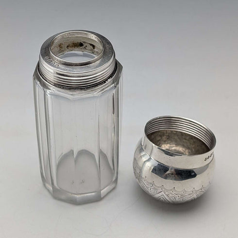 1888 British antique silver lid glass bottle pair, Army & Navy Cooperative