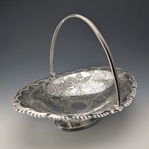 1900 British antique silver plate basket with movable handle by Roberts & Belk