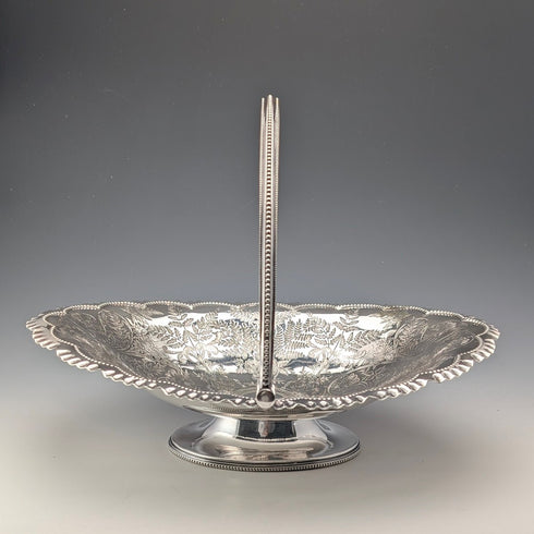 1900 British antique silver plate basket with movable handle by Roberts & Belk