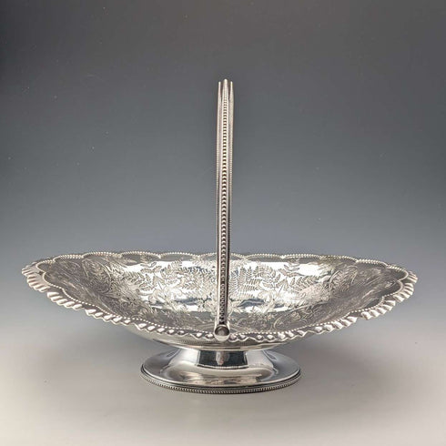 1900 British antique silver plate basket with movable handle by Roberts & Belk