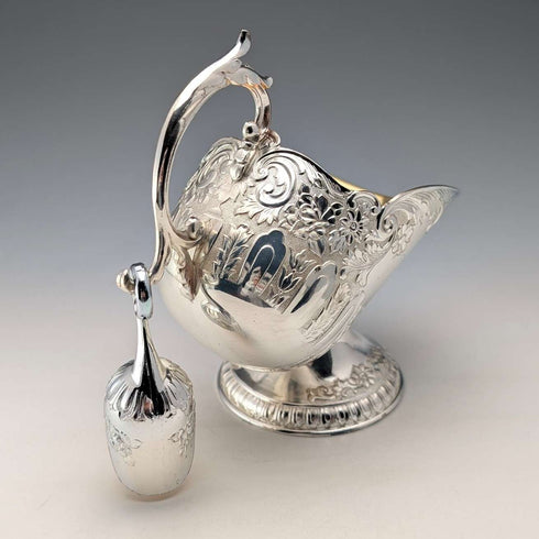 Vintage silver plate sugar bowl with charcoal crate design, boxed