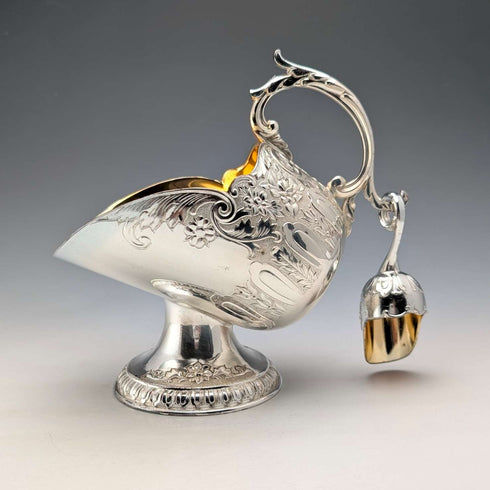 Vintage silver plate sugar bowl with charcoal crate design, boxed