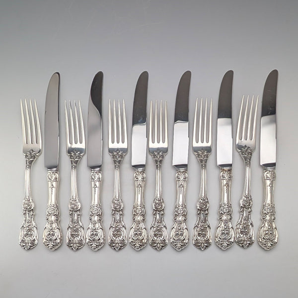 American vintage pure sterling silver dinner cutlery, 6 pairs, 670g, Reed&Barton