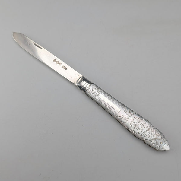 1903年 英国アンティーク 白蝶貝ハンドル 純銀ブレード ペンナイフ Fattorini&Sons