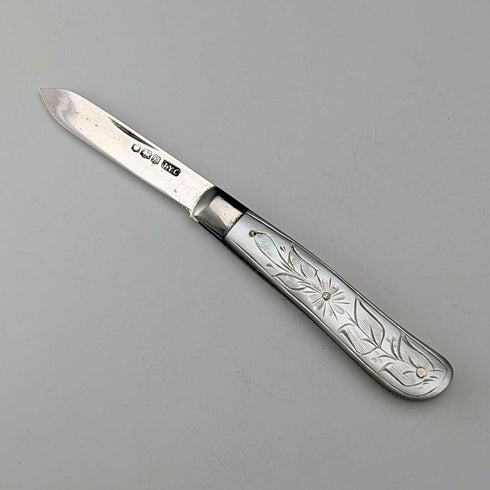 1924 年英國古董白色珍珠手柄純銀刀片小刀 John Yeomans Cowlishaw