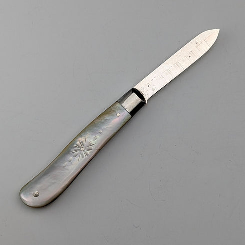 1924 年英國古董白色珍珠手柄純銀刀片小刀 John Yeomans Cowlishaw
