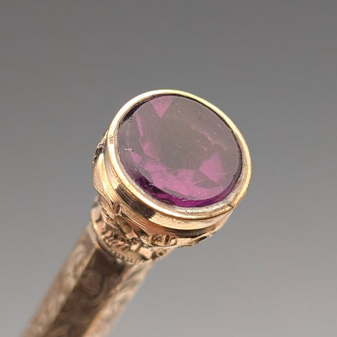 Antique Rold Gold Magic Pencil with Amethyst Decoration, Extendable 97-121mm